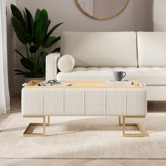 Holland Ivory Storage Ottoman & Tray